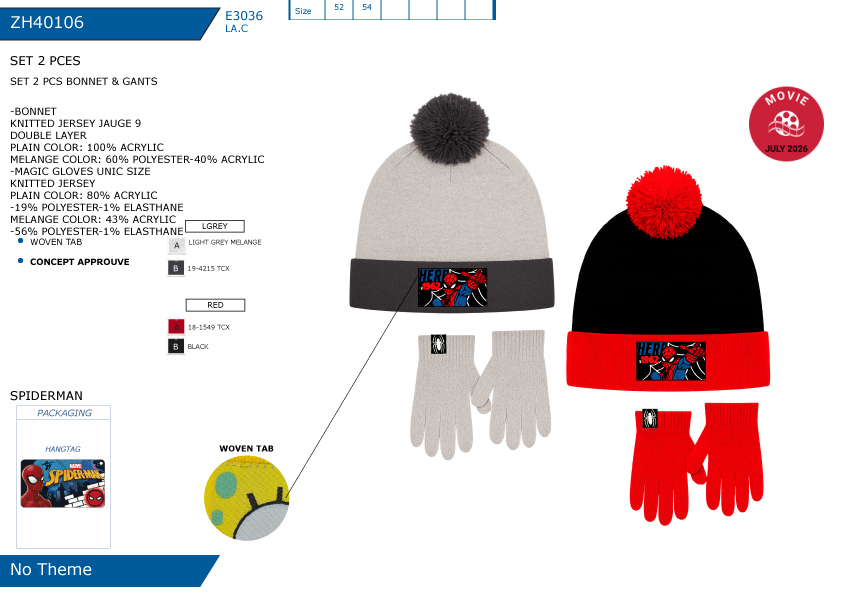 ZH40106 SET 2 PCS BONNET & GANTS M 40892