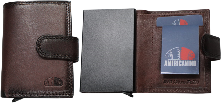PDK487-92 PORTAFOGLIO UOMO AME TESTA MORO 100% VERA PELLE 10x7cm 52248