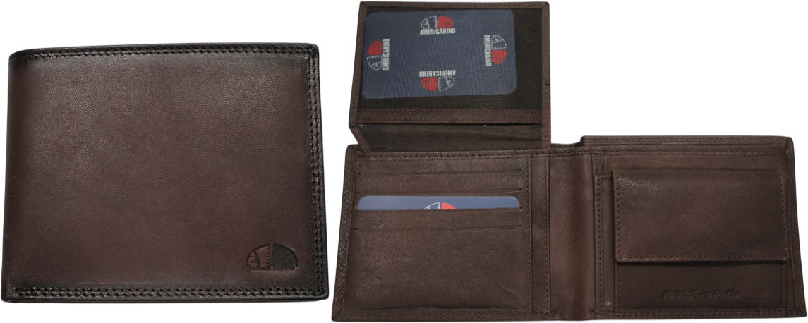 PDK487-1 PORTAFOGLIO UOMO AME TESTA MORO 100% VERA PELLE 12x9,5cm 52248