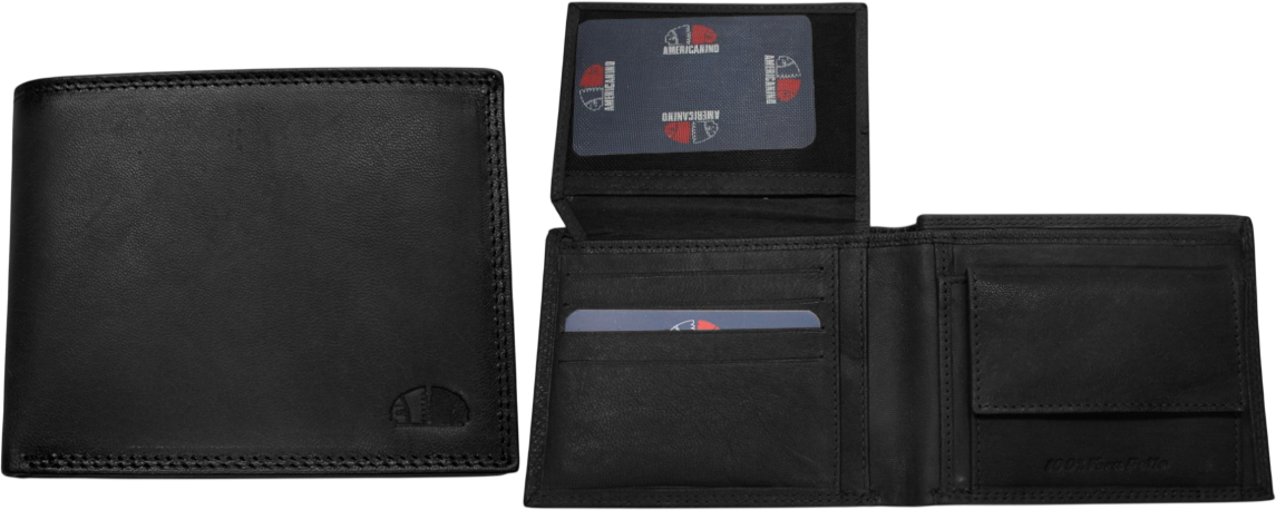 PDK487-1 PORTAFOGLIO UOMO AME NERO 100% VERA PELLE 12x9,5cm 52248