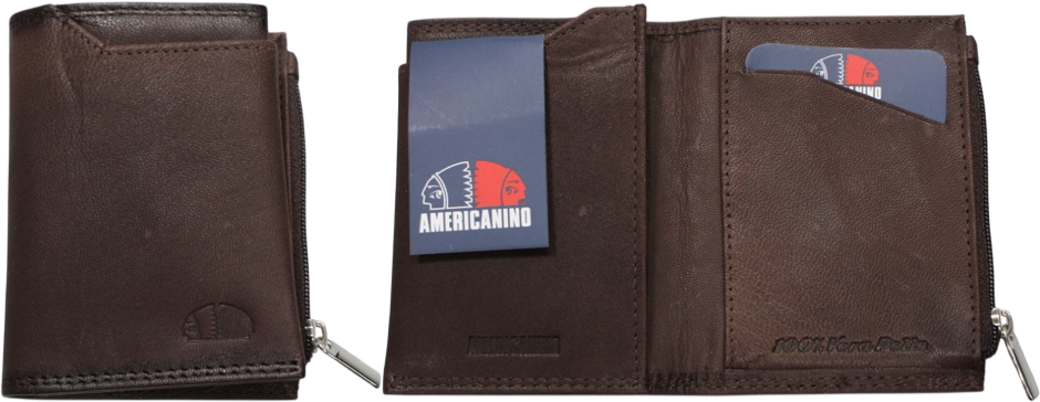 PDK487-94 PORTAFOGLIO UOMO AME TESTA MORO 100% VERA PELLE 10x8cm 52248