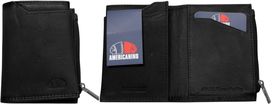 PDK487-94 PORTAFOGLIO UOMO AME NERO 100% VERA PELLE 10x8cm 52248