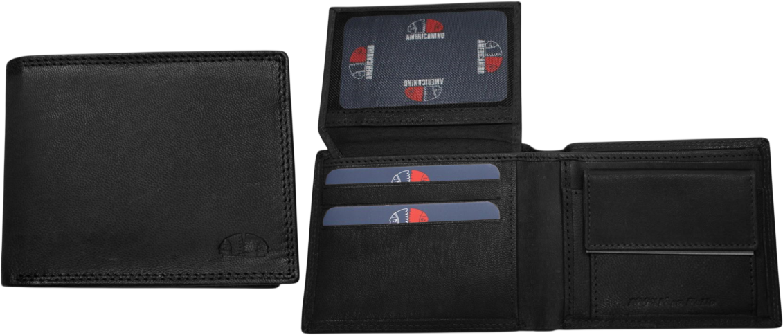 PDK487-9 PORTAFOGLIO UOMO AME NERO 100% VERA PELLE 11x9cm 52248