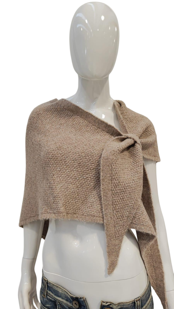LB26W703-66 PONCHO ELEGANTE CON PASSANTE SABBIA 55392