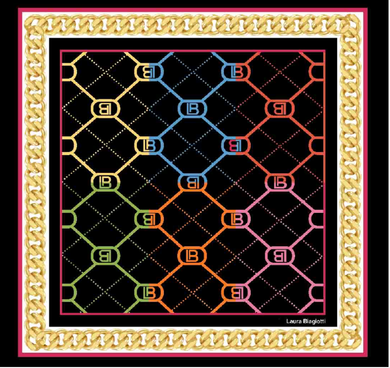 LB26S102-20 FOULARD CATENA LB MULTI NERO 53x53cm 55392 - Vista 2
