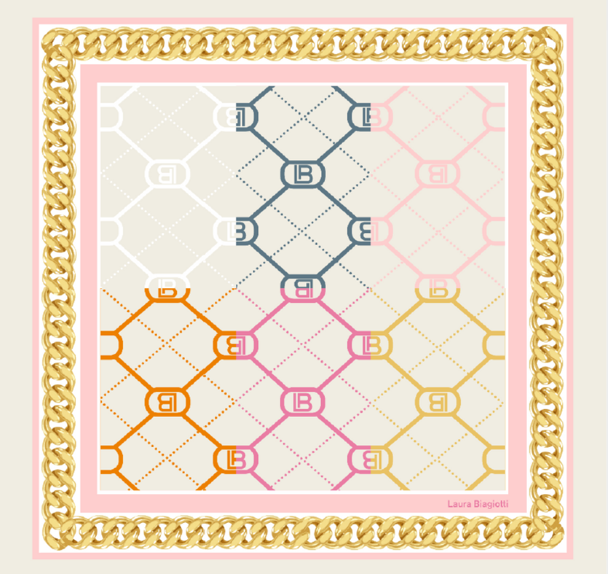 LB26S102-67 FOULARD CATENA LB MULTI AVORIO 53x53cm 55392 - Vista 2