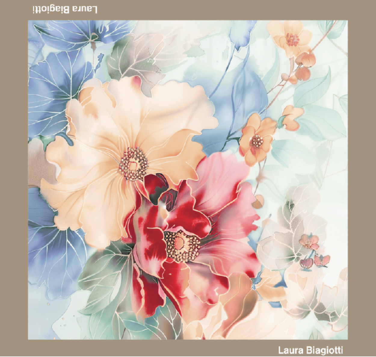 LB26S101-66 FOULARD FIORE ROMANTICO SABBIA 53x53cm 55392 - Vista 2