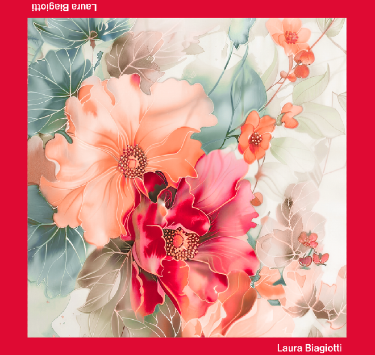 LB26S101-78 FOULARD FIORE ROMANT CORALLO 53x53cm 55392 - Vista 2