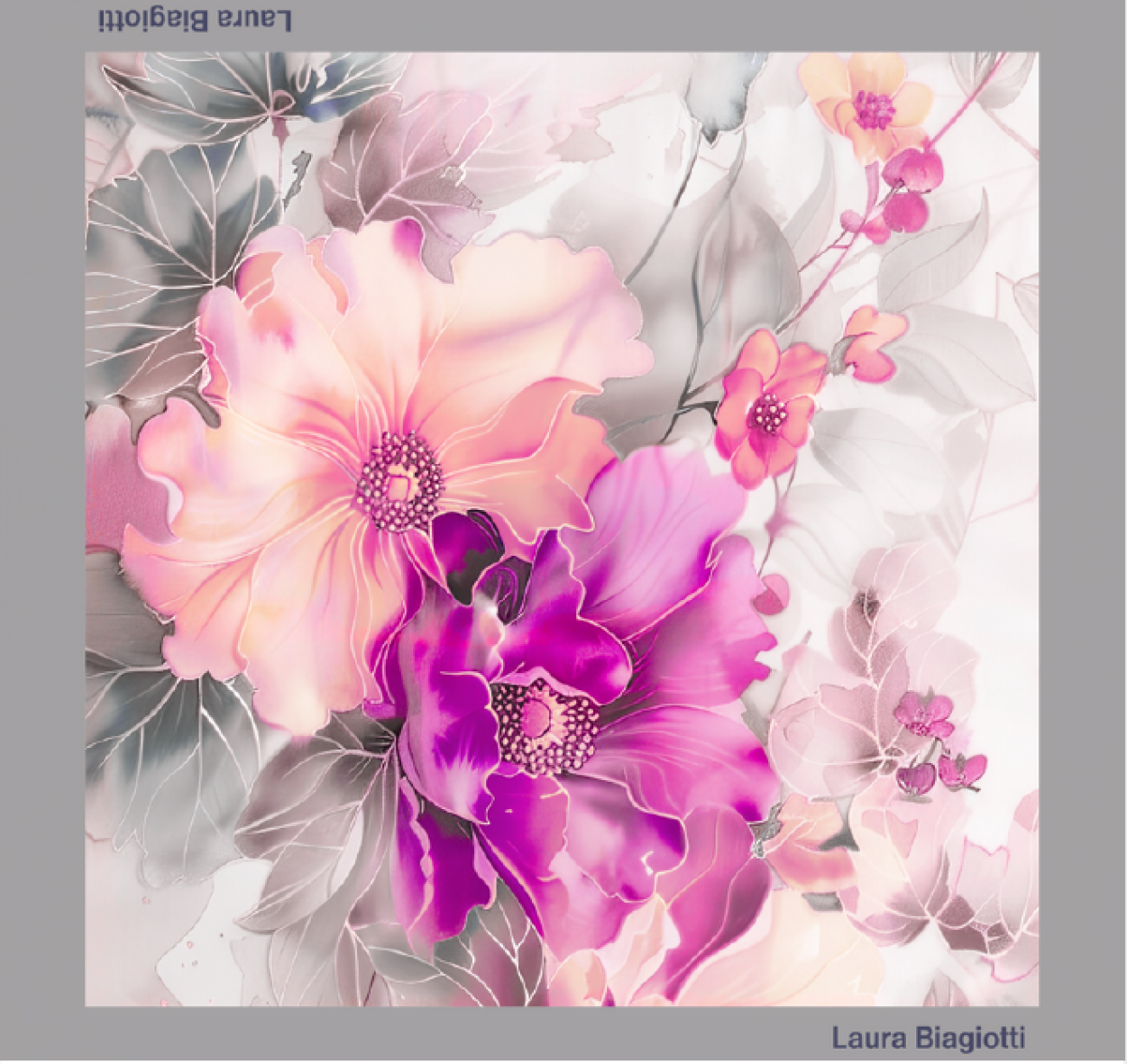 LB26S101-18 FOULARD FIORE ROMANTICO GRIGIO 53x53cm 55392 - Vista 2