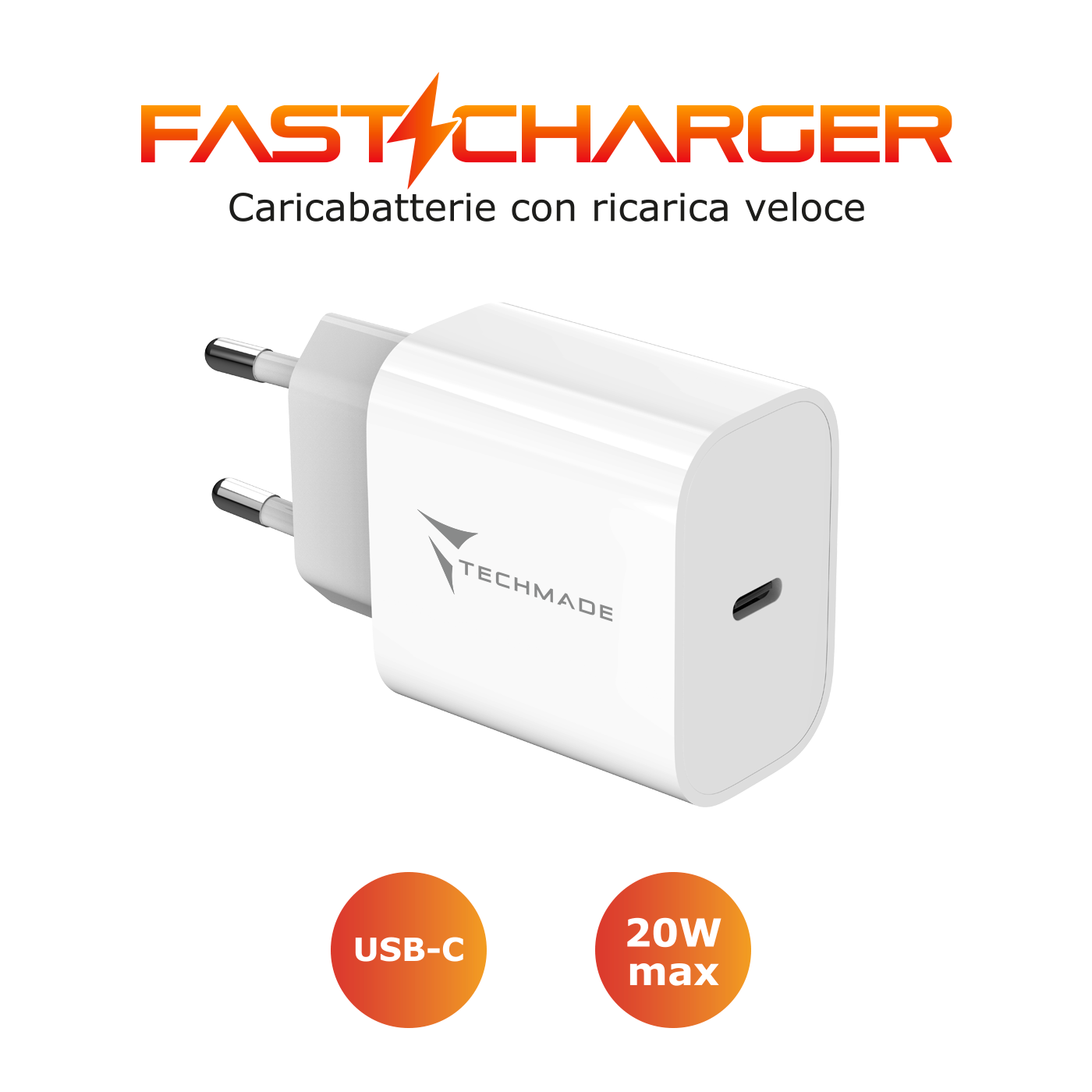 TM-381B TECHMADE CARICABATTERIE 20W CON UNA PORTA USB-C OUTPUT 41464 - Vista 6