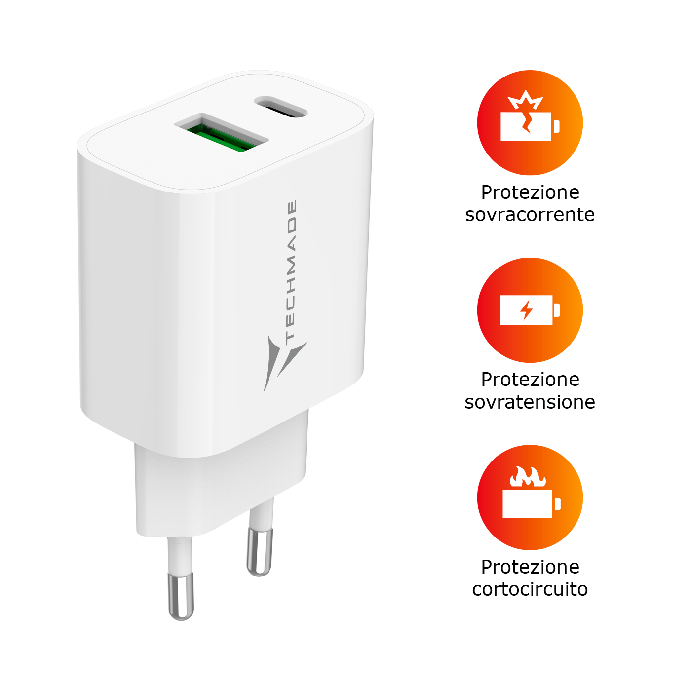 TM-389 TECHMADE CARICABATTERIE 20W CON PORTA USB-C + PORTA USB-A 41464 - Vista 4