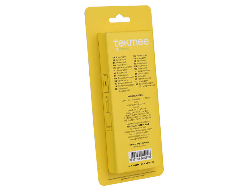 TEKMEE 10000mah POWERBANK WITH INTEGRAT CABLE 40430378 41187 - Vista 5