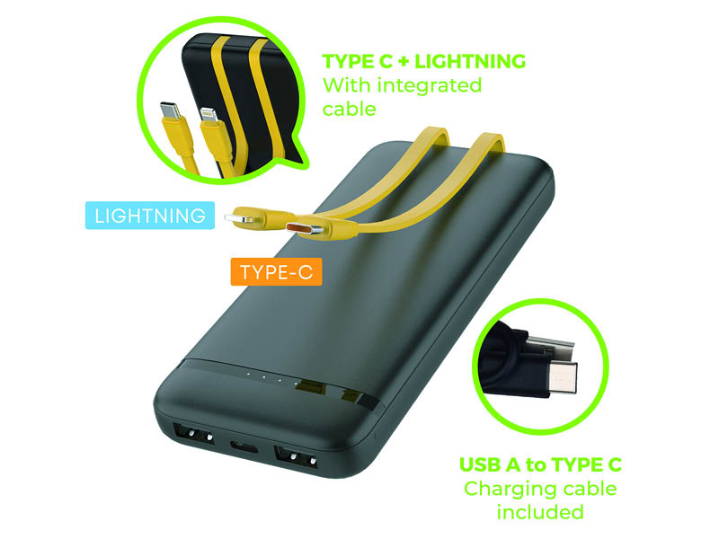 TEKMEE 10000mah POWERBANK WITH INTEGRAT CABLE 40430378 41187 - Vista 2