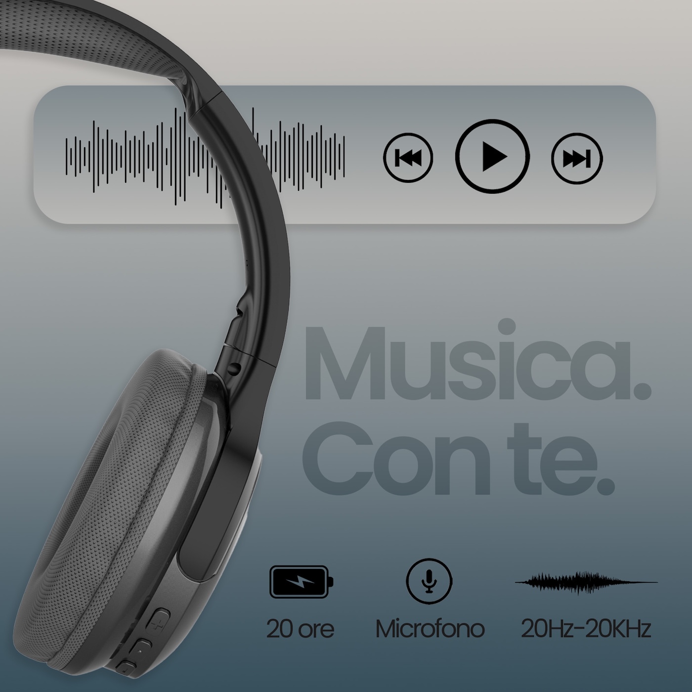 TM-060A-BK TECHMADE CUFFIE WIRELESS COLORE NERO 41464 - Vista 4