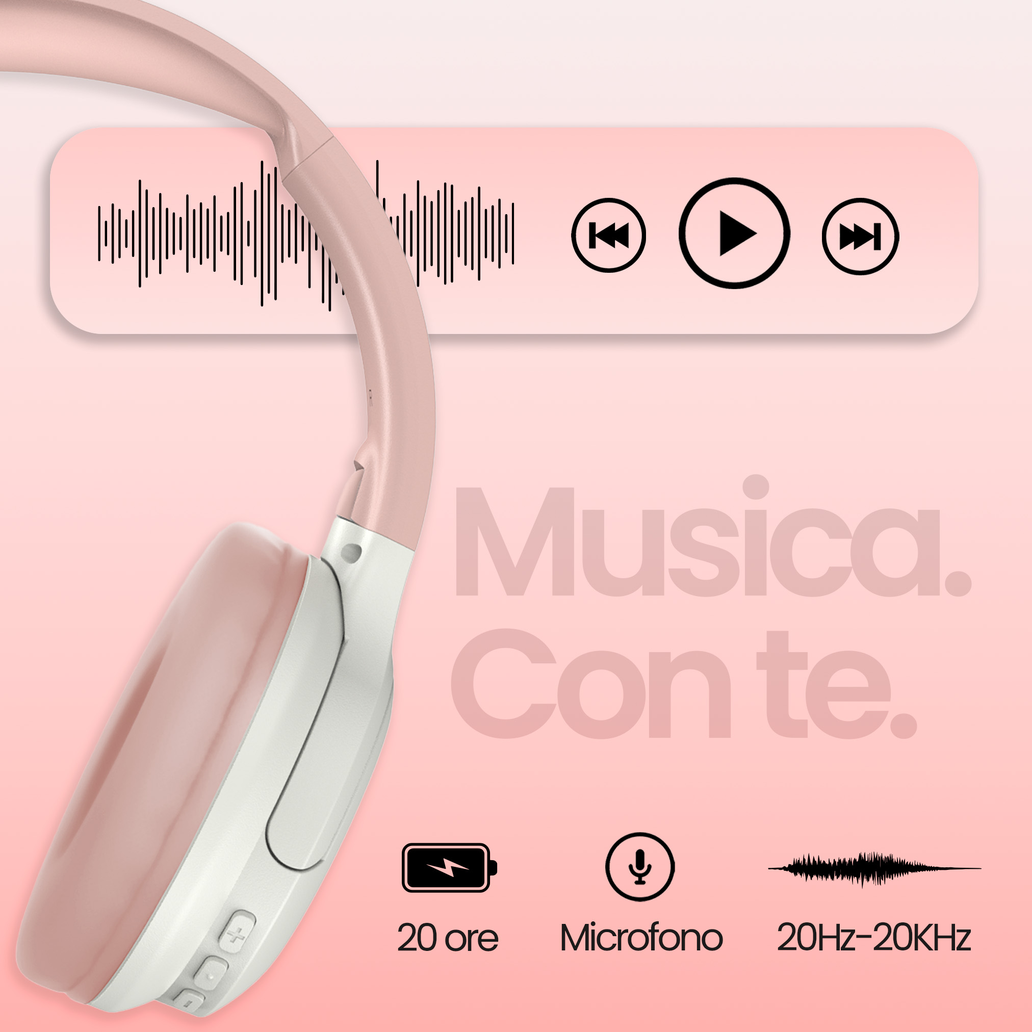 TM-060A-PK TECHMADE CUFFIE WIRELESS COLORE ROSA 41464 - Vista 4