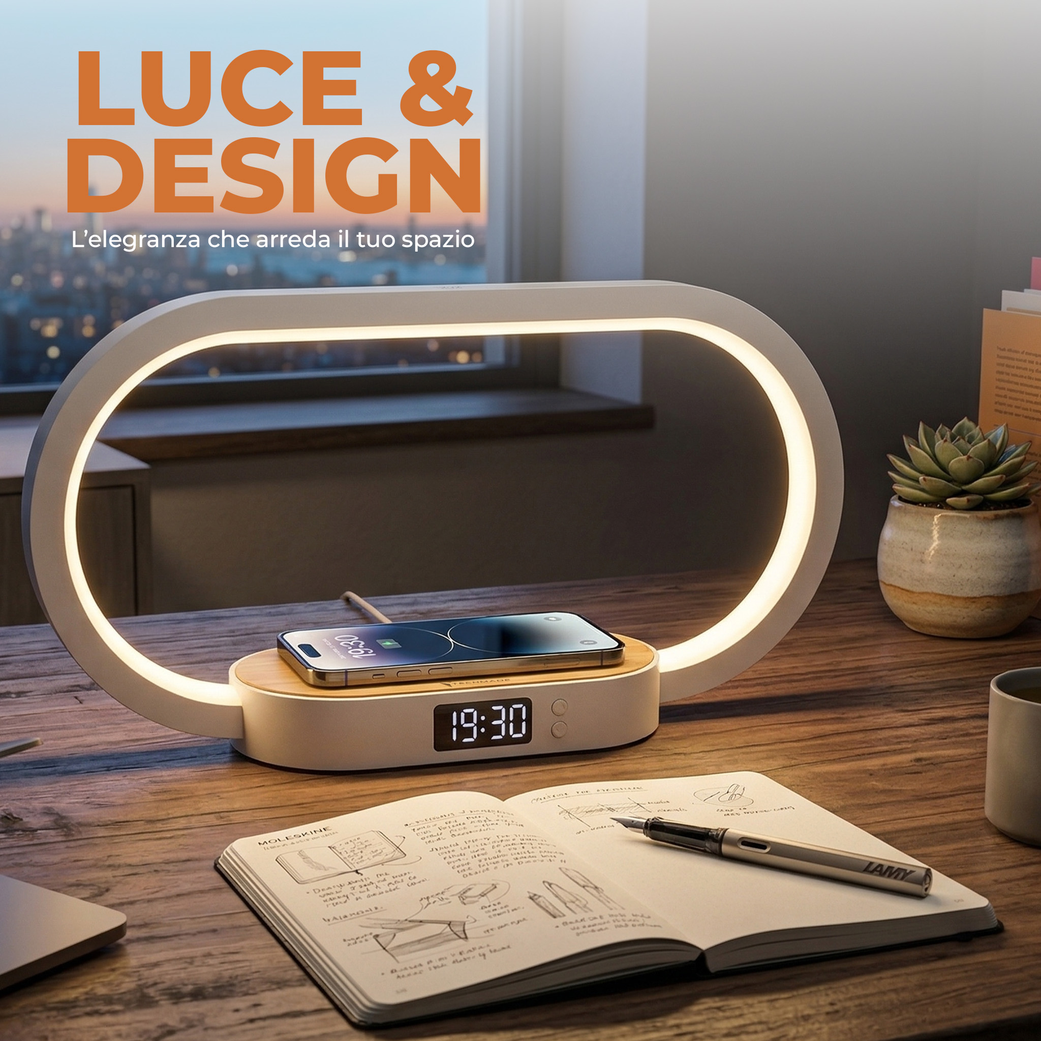 TM-2221-BB TECHMADE OROLOGIO DIGITALE RICARICA WIRELESS 15W BAMBOO 41464 - Vista 2
