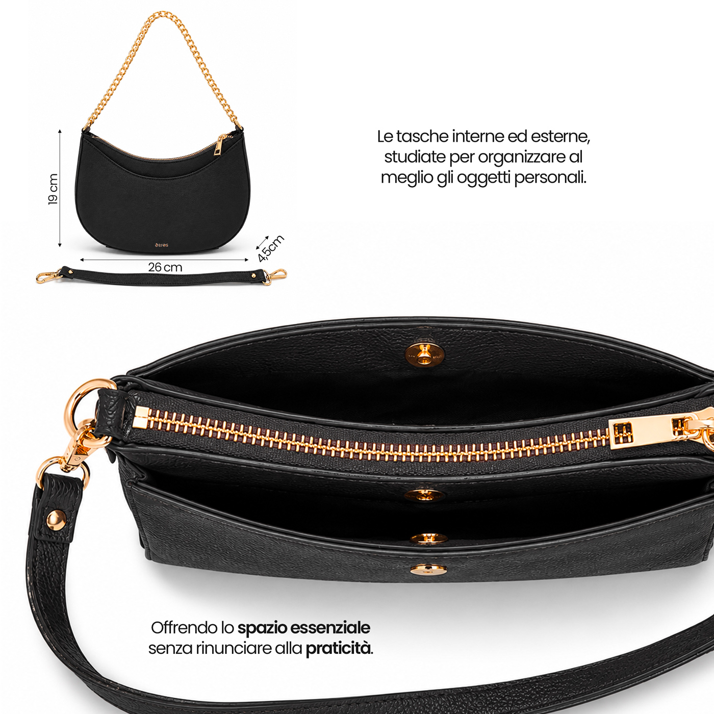 ET-LU001 ETRES BORSA DONNA HANDBAG BLACK CON RFID E TAG NON INCLUSO 41464 - Vista 4