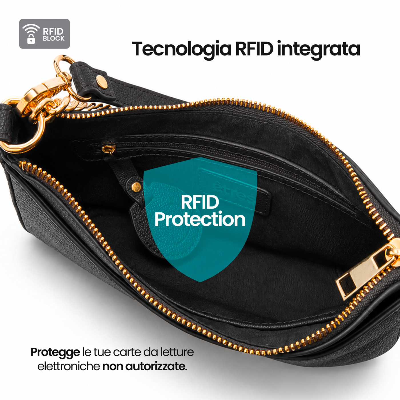 ET-LU001 ETRES BORSA DONNA HANDBAG BLACK CON RFID E TAG NON INCLUSO 41464 - Vista 2