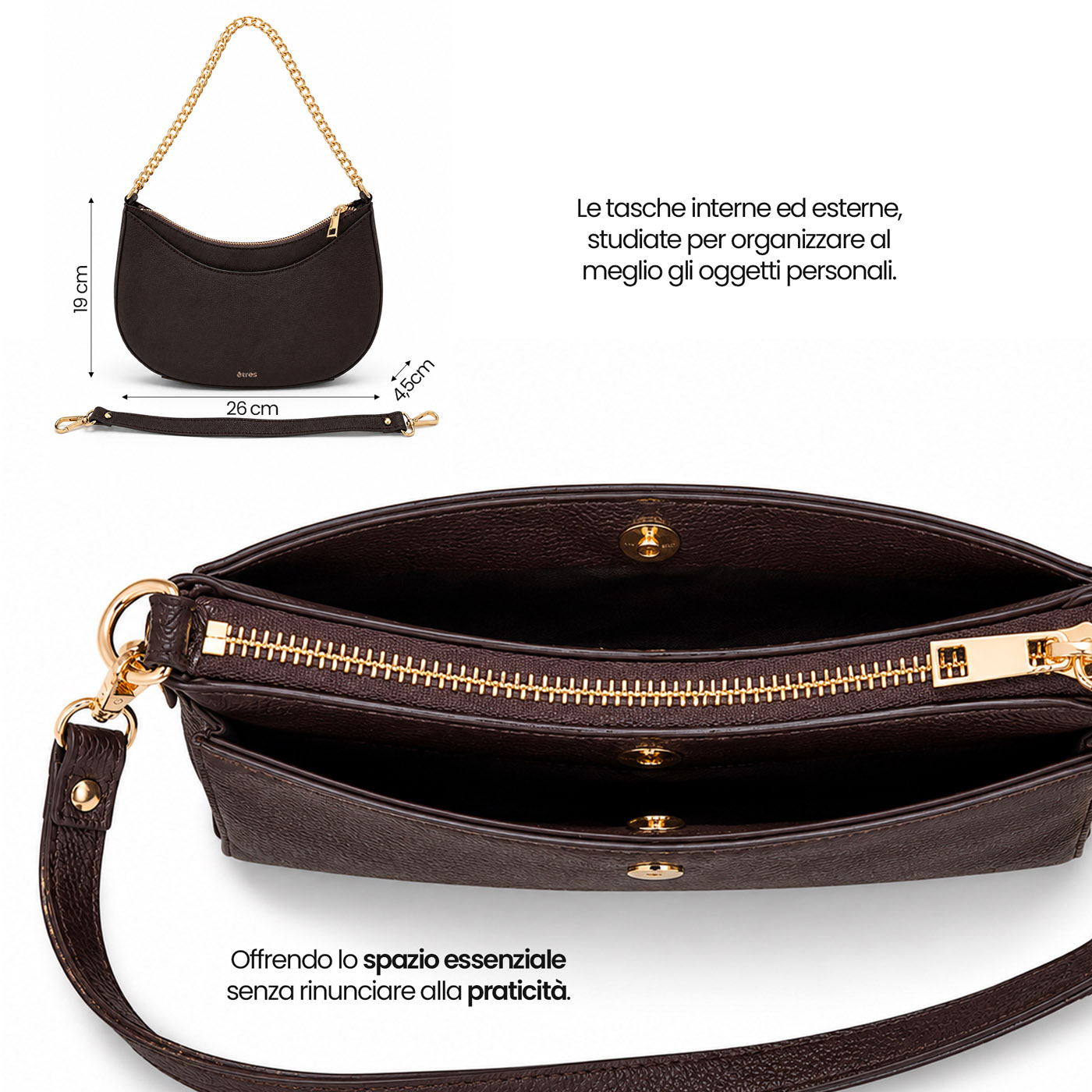 ET-LU002 ETRES BORSA DONNA HANDBAG BROWN CON RFID E TAG NON INCLUSO 41464 - Vista 5