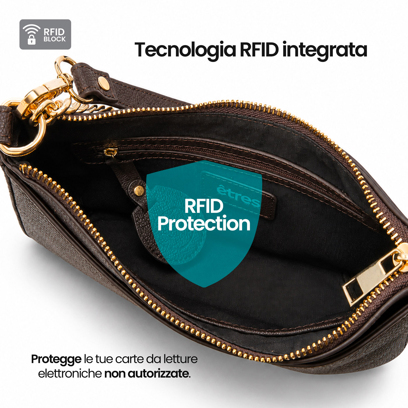 ET-LU002 ETRES BORSA DONNA HANDBAG BROWN CON RFID E TAG NON INCLUSO 41464 - Vista 2