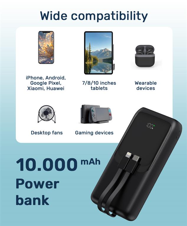 PB10-PD20-LCD-01 TECHMADE GEMBIRD POWERBANK RICARICA RAPIDA 20W 10000MAH NERO 41464 - Vista 3