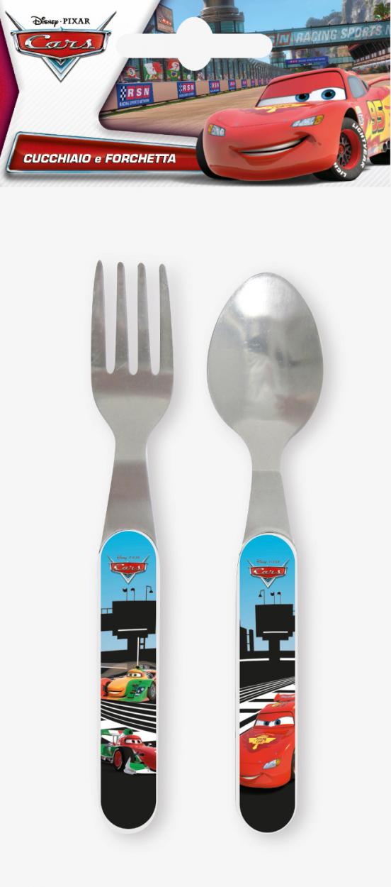Posate In Acciaio Inox Per Bambini – Set Con Forchetta, Cucchiaio E Custodia, Disegno Cartoon Cars, Ideale Per Scuola E Regalo