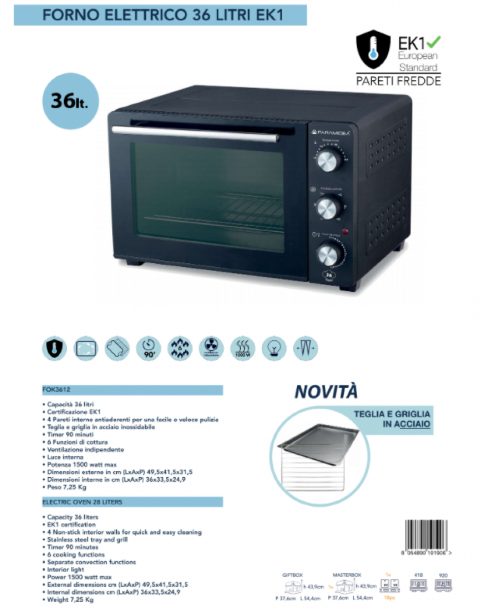PYRAMIDEA FORNO 36 LITRI EK1 FOK3612 52274