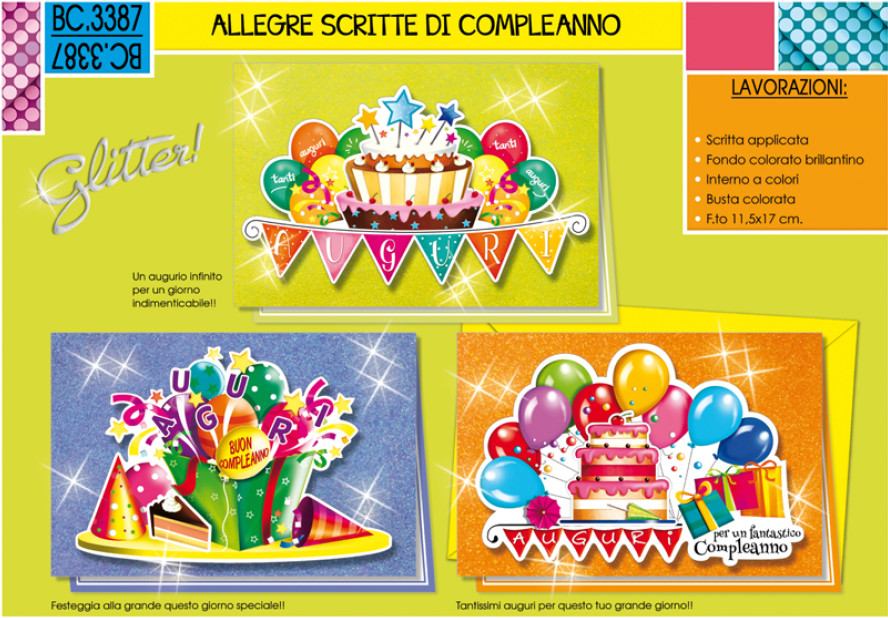 BIGLIETTO AUGURALE ALLEGRE SCRITTE DI COMPLEANNO BC3387 631