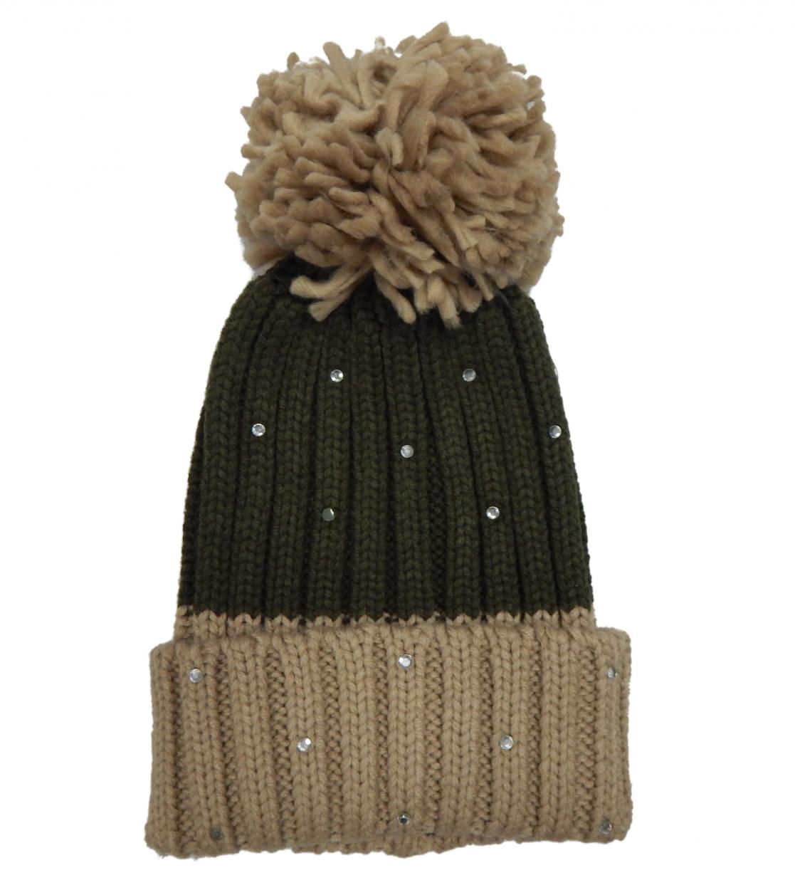 CAPPELLO 4520753 FASCIATO PONPON STRASS 351 BEIGE/VERDE MILITARE